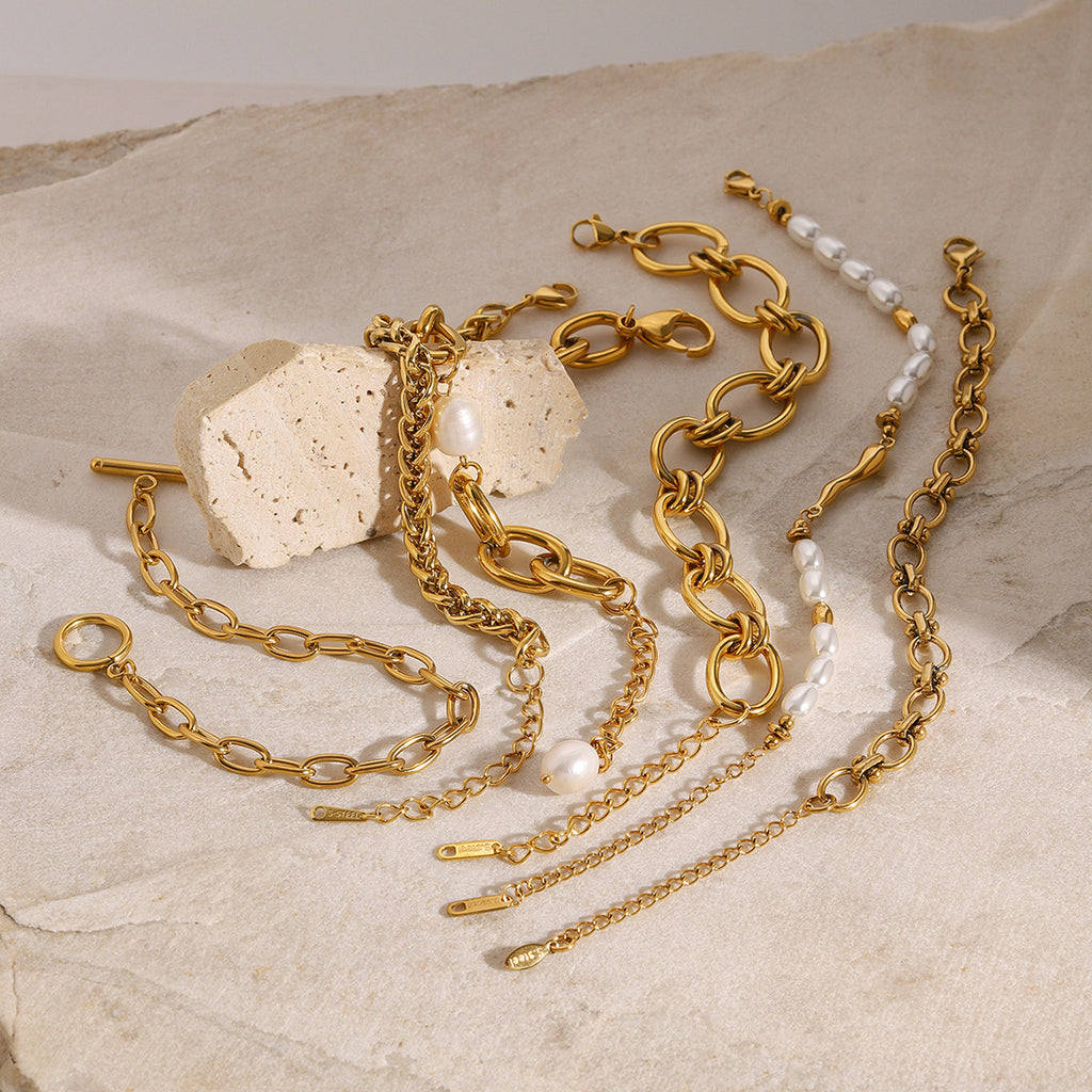 Stainless Steel gold Pearl Bracelet Metal Chain Jewelry