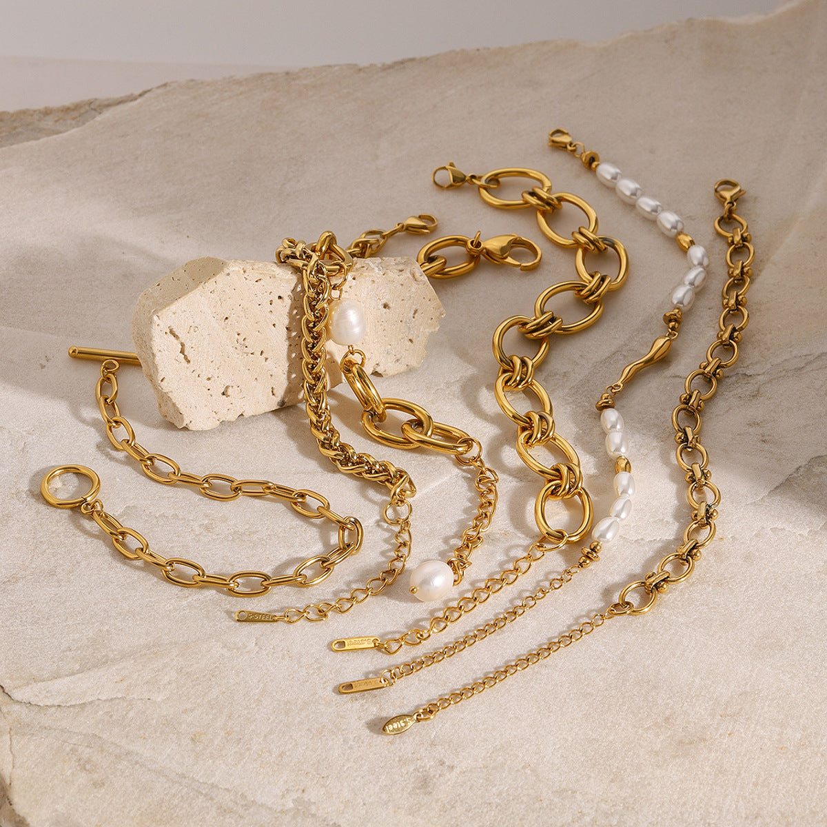 Stainless Steel gold Pearl Bracelet Metal Chain Jewelry