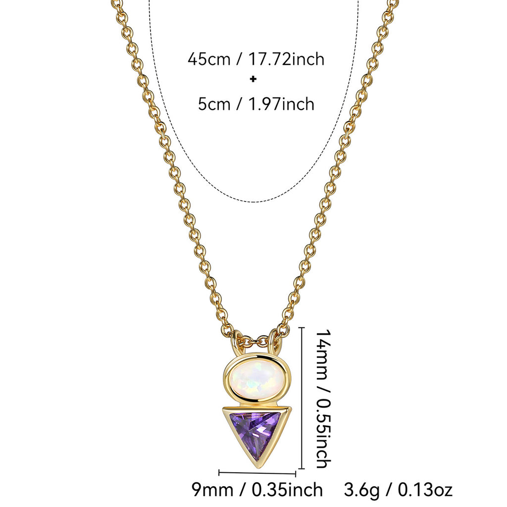 N0175 Iridescent Opal Triangle Purple Zircon Pendant for Women Simple Style Opal Collarbone Chain