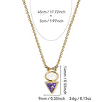 N0175 Iridescent Opal Triangle Purple Zircon Pendant for Women Simple Style Opal Collarbone Chain