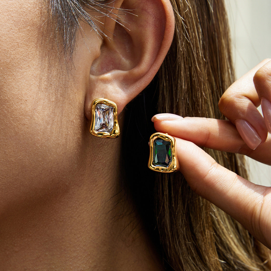 Zircon Earrings Vintage Stainless Steel Jewelry for Women Non-Fading