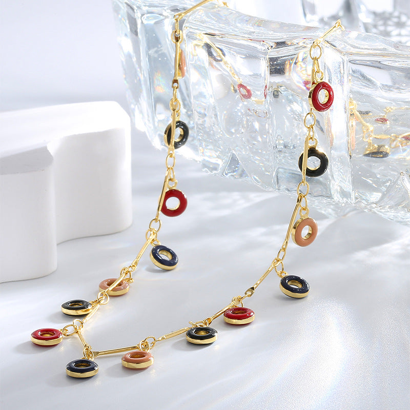 N0256 Vintage Fashion Donut Necklace for Women Copper Gold-Plated Multi-Color Resin Pendant