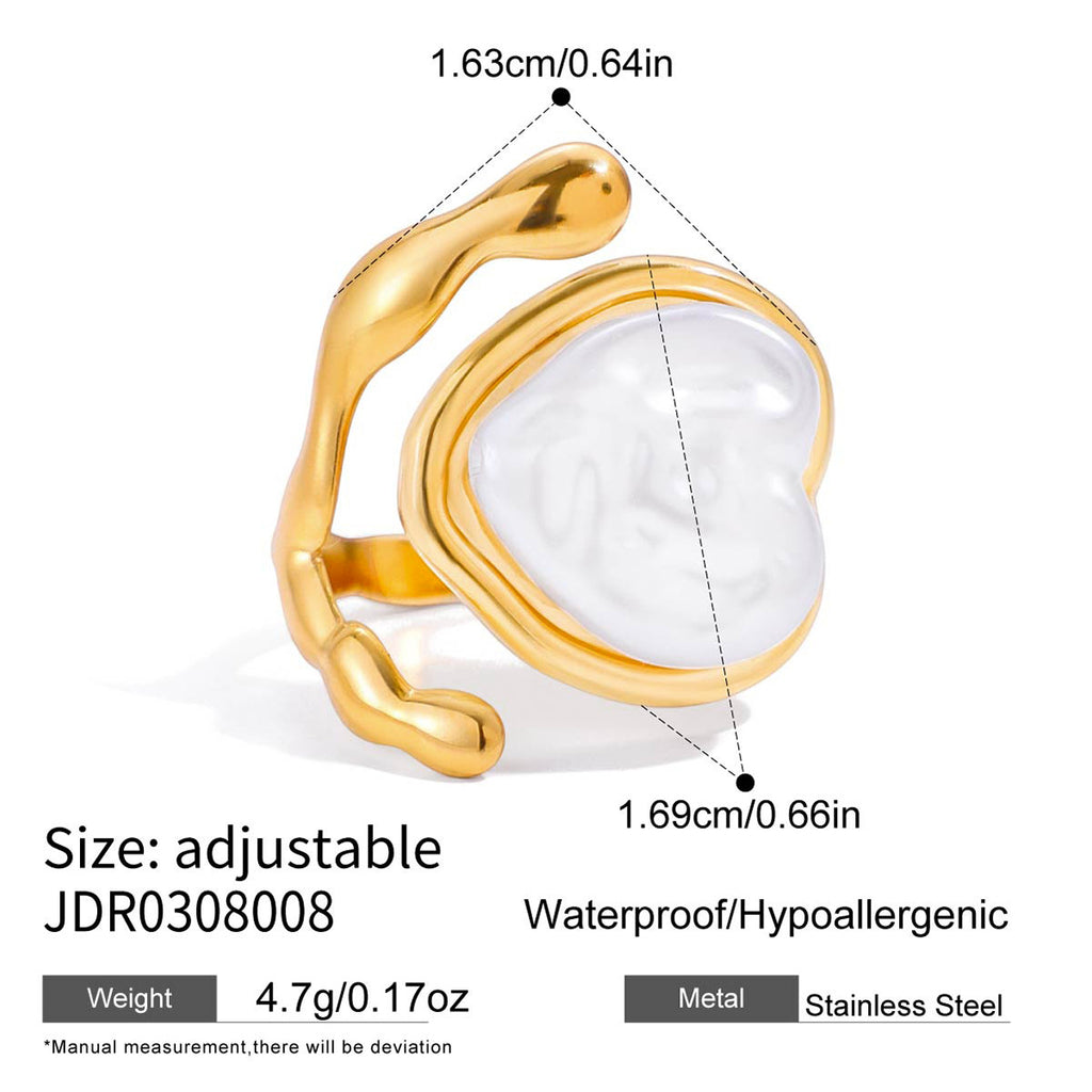 2H Imitation Pearl Heart Ring Non-Fading Stainless Steel Jewelry