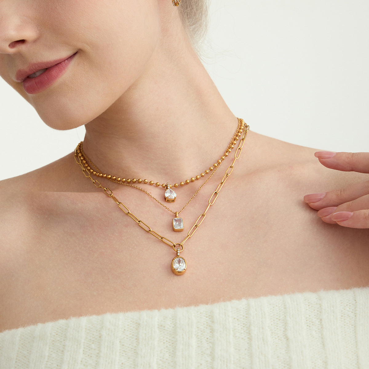 18k Zircon Necklace Collarbone Chain Non-Fading Jewelry Stainless Steel Accessories