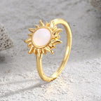 R0552 Bohemian Vacation Sun Resin Ring for Women, Copper Gold-Plated Elegant Fashion Ring