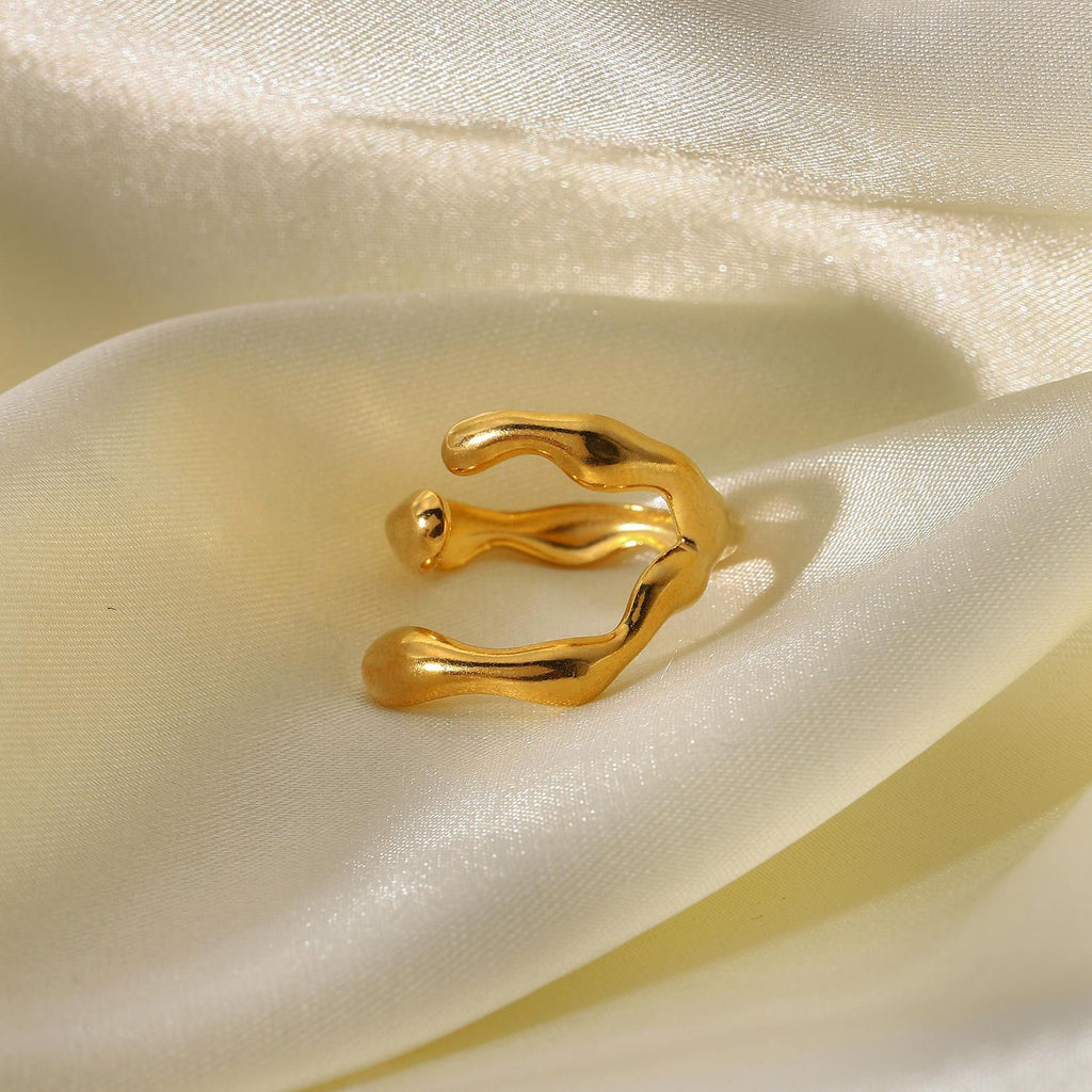 Fashion18K Stainless Steel Women's Ring Geometric Sense Asymmetrical Cross Texture Open Ring Jewelry