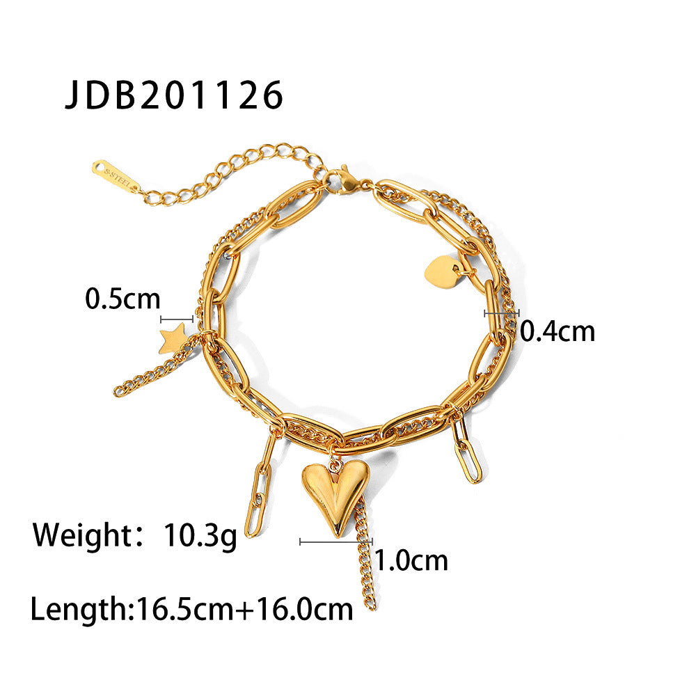 2H Stainless Steel Zircon Pearl Bracelet Metal Chain Jewelry