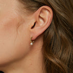 E0387 Brass Plated18k Gold Vintage Round Bead Inlaid Pearl Earrings C Shell Pearl Earrings for Women