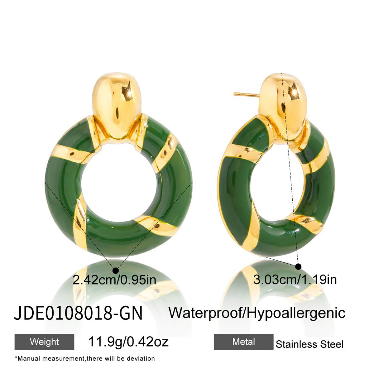 2H Oil Drop Door Handle Earrings Non-Fading Ear Studs Stainless Steel Jewelry