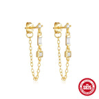 S925Sterling Silver Inlaid Diamond Pearl Tassel Chain Earrings Studs Hot-Selling Geometric Star Moon High-End Ear Jewelry