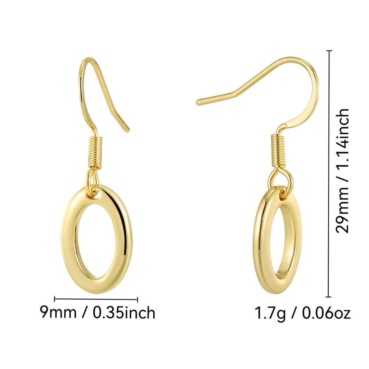 E0755 Autumn Accessories Hip-Hop Style Ear Hooks for Women Gold-Plated Hollow Oval Design Earrings