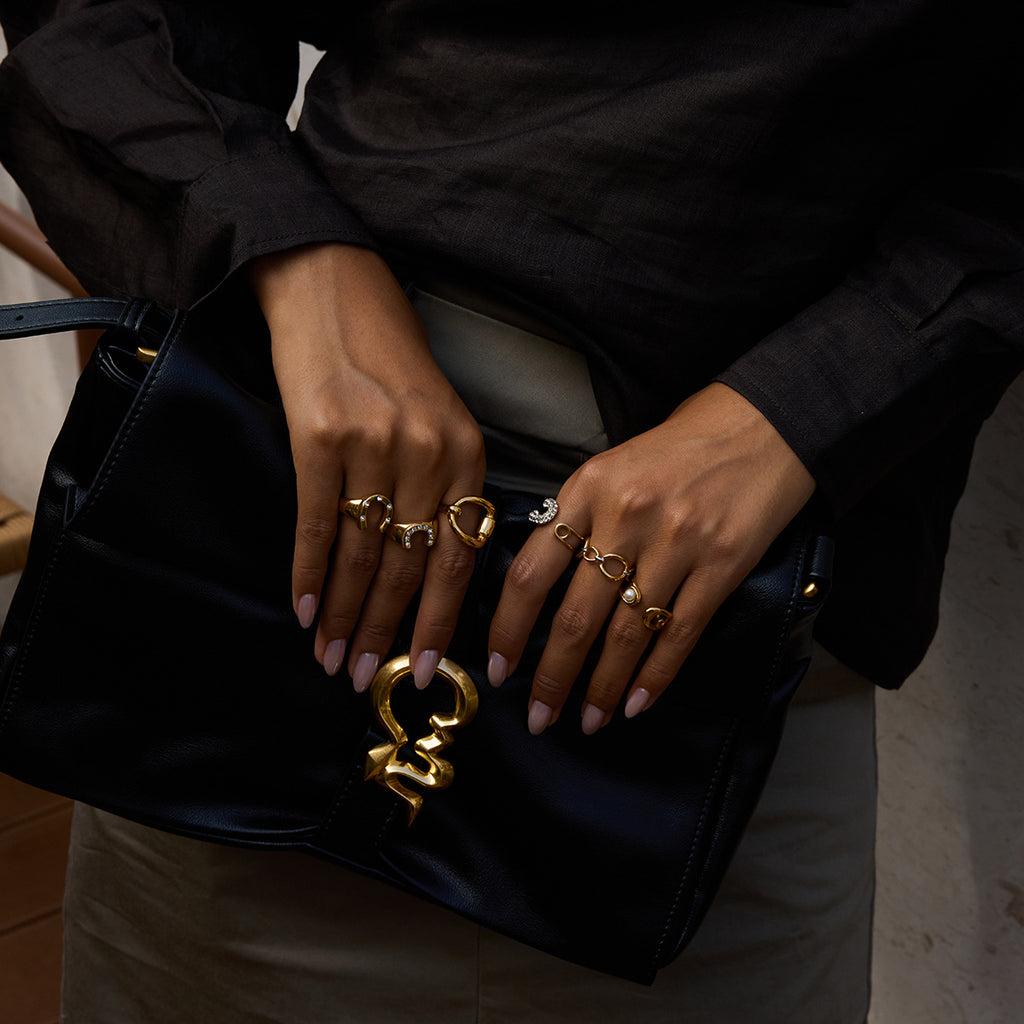 Glass Pearl Ring Non-Fading Jewelry18K Stainless Steel Jewelry for Women Rings