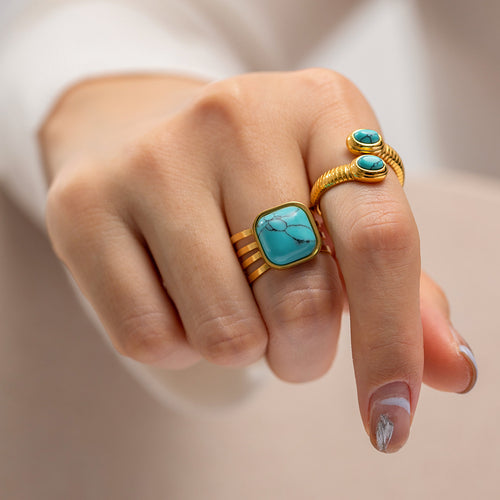 18K Gold-Plated Brass Snake Lapis Blue Adjustable Ring featuring snake detailing