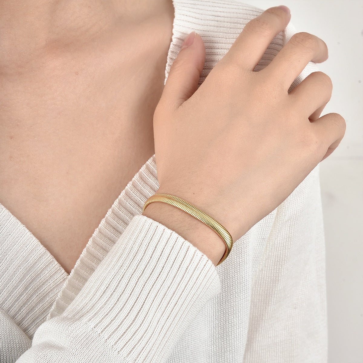 B0052 Snake Bone Bracelet for Women, Metal Chain, Fine Fish Scale, Copper Plated18K New Gold Jewelry