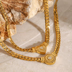 2H Stainless Steel Diamond-Encrusted Heart Necklace Vintage Collarbone Chain Jewelry