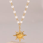 Stainless Steel Pearl Necklace Collarbone Chain Jewelry Sunflower Pendant Choker