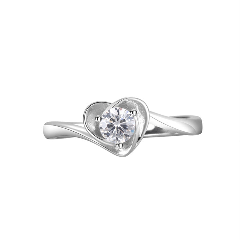 SR0039 S925Silver Heart Zircon Trendy Design Couple Ring