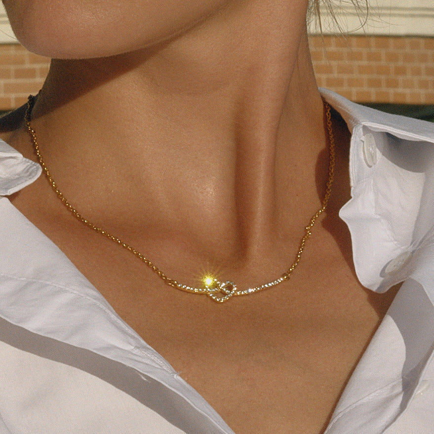 Rhinestone Heart Necklace Collarbone Chain Stainless Steel Jewelry for Women