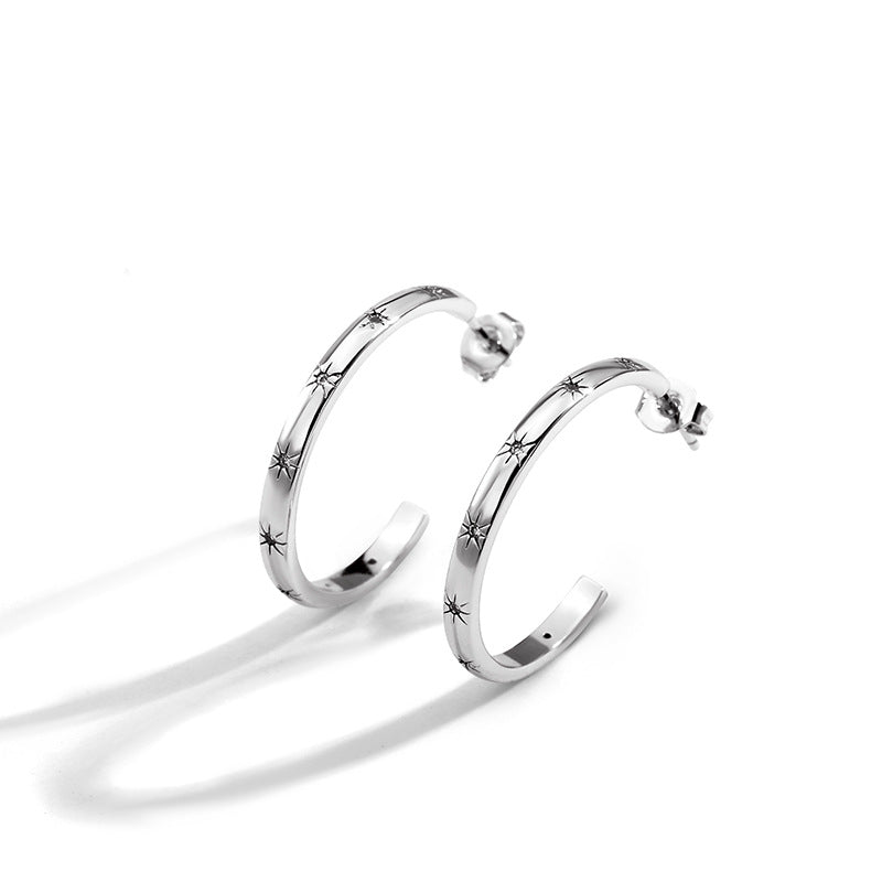 E0046Exaggerated gold Circle Star Earrings for Women with Inlaid Diamonds Round Hoop Earrings