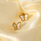 2H French Elegant Fashion Style18K Gold Natural White Shell Butterfly Shape Stainless Steel Earrings for Women