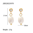 2H French Retro New Style Earrings Freshwater Pearl Hoop Earrings Stainless Steel Plating18K Gold Stud Earrings for Women