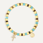 B0293 Geometric Cross Inlaid Zircon Beaded Blue Pine Tiger Eye Stone Bracelet