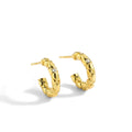 Gold-Plated Brass Round CZ Earrings with Vintage Detail in a gold-tone brass finish