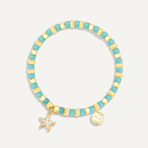 14K Gold-Plated Brass Starfish Star CZ Bracelet with cubic zirconia design details