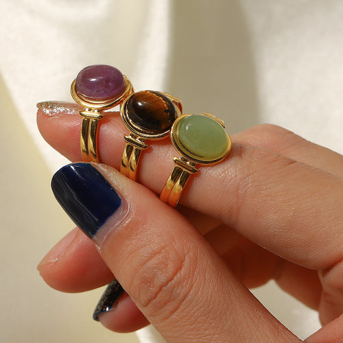 18K Gold-Plated Brass Oval Adjustable Ring in a gold-tone brass finish