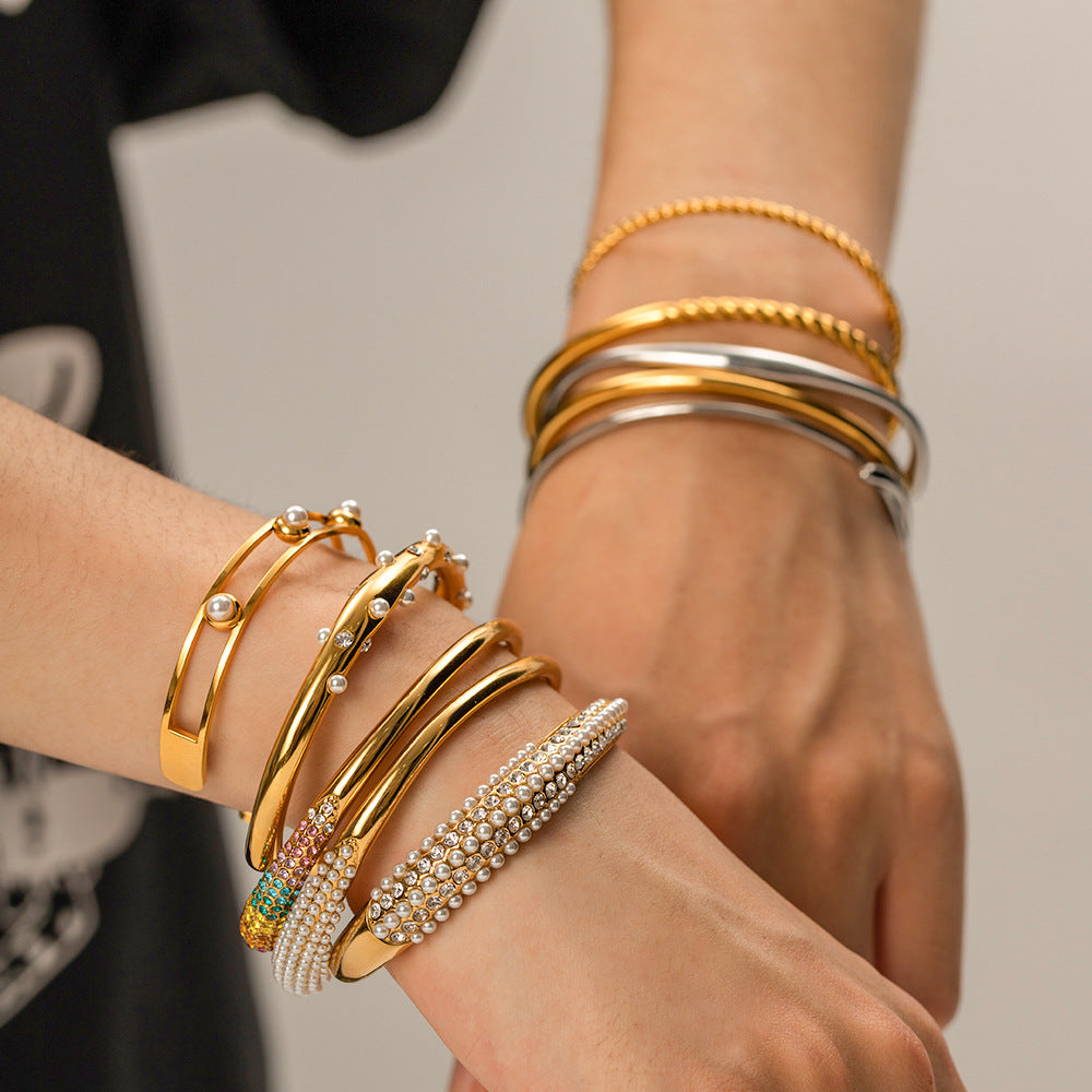 Fashionable New Versatile Bracelet18K Gold-plated Multi-layer Full Diamond Pearl Bracelet Trendy Women's Fashion