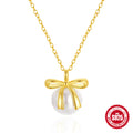 925 Sterling Silver Bowknot Pearl Necklace, Japanese Korean Design — collection product image 06