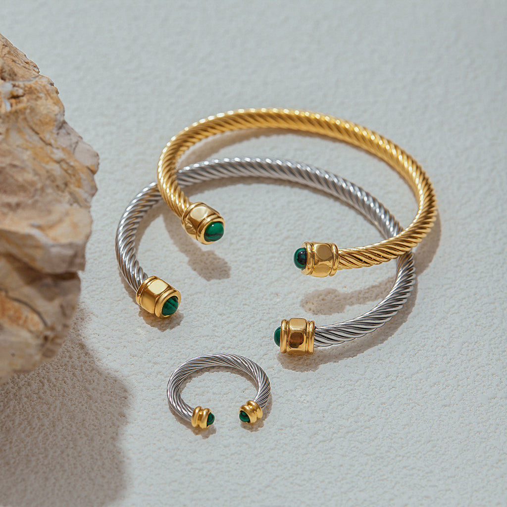 2H Natural Stone Stainless Steel Open Bracelet Non-Fading Jewelry Accessories