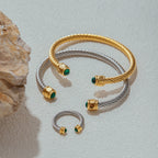 2H Natural Stone Stainless Steel Open Bracelet Non-Fading Jewelry Accessories