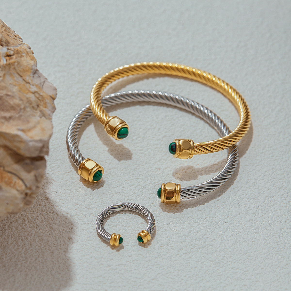 2H Natural Stone Stainless Steel Open Bracelet Non-Fading Jewelry Accessories