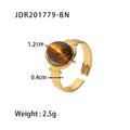 18K Gold-Plated Brass Oval Adjustable Ring with stone and oval details — jewelry finish and design detail