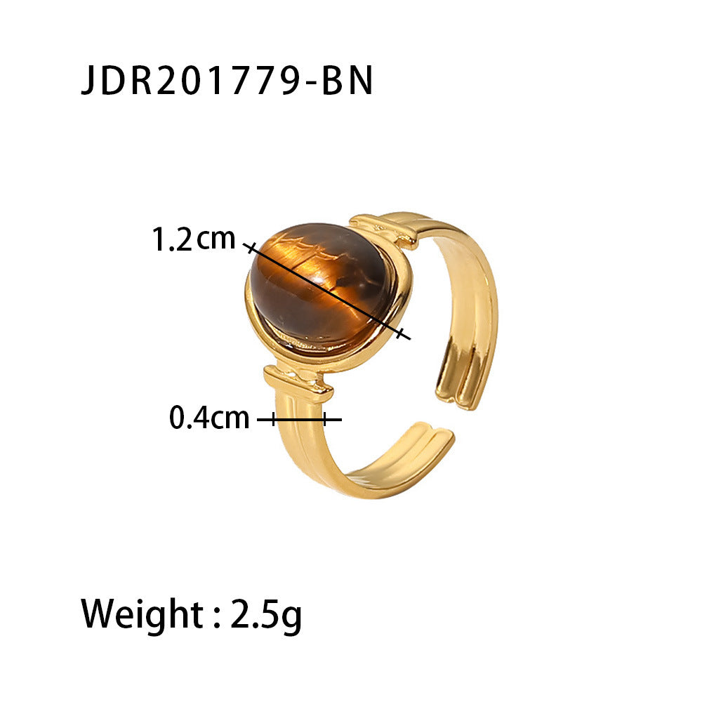 Same style ring18K Golden Oval Tiger Eye/green/Purple Semi-Precious Stone Open Ring for Women