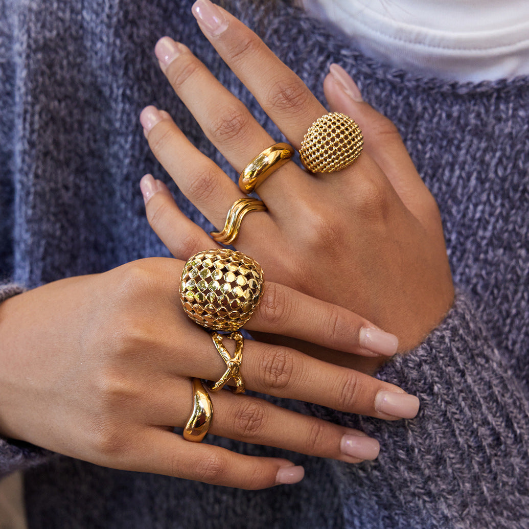 Stainless Steel Spherical Exaggerated Ring Non-Fading Jewelry for Women Ring