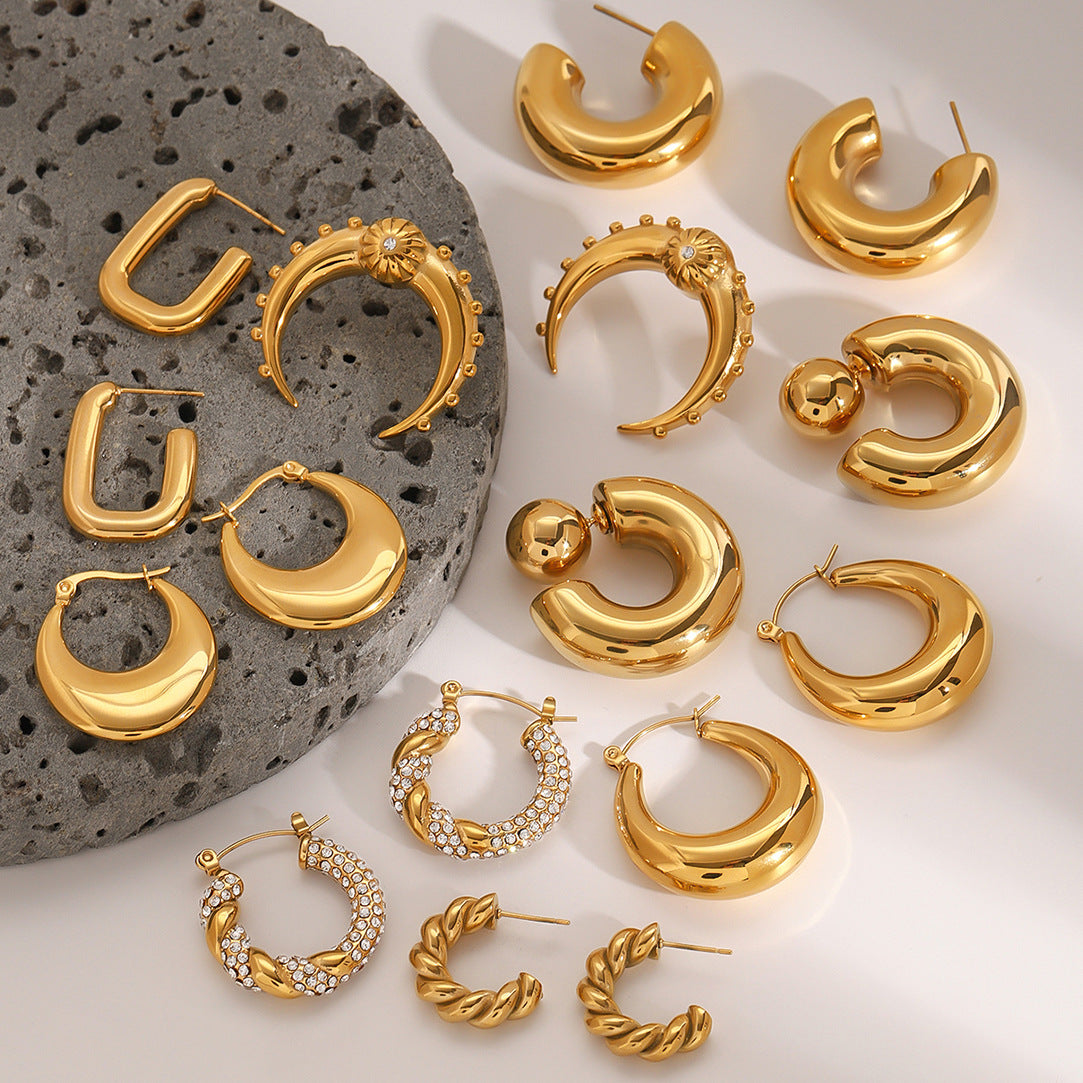 Stainless Steel Double c Earrings Zircon Stud Earrings Jewelry earrings