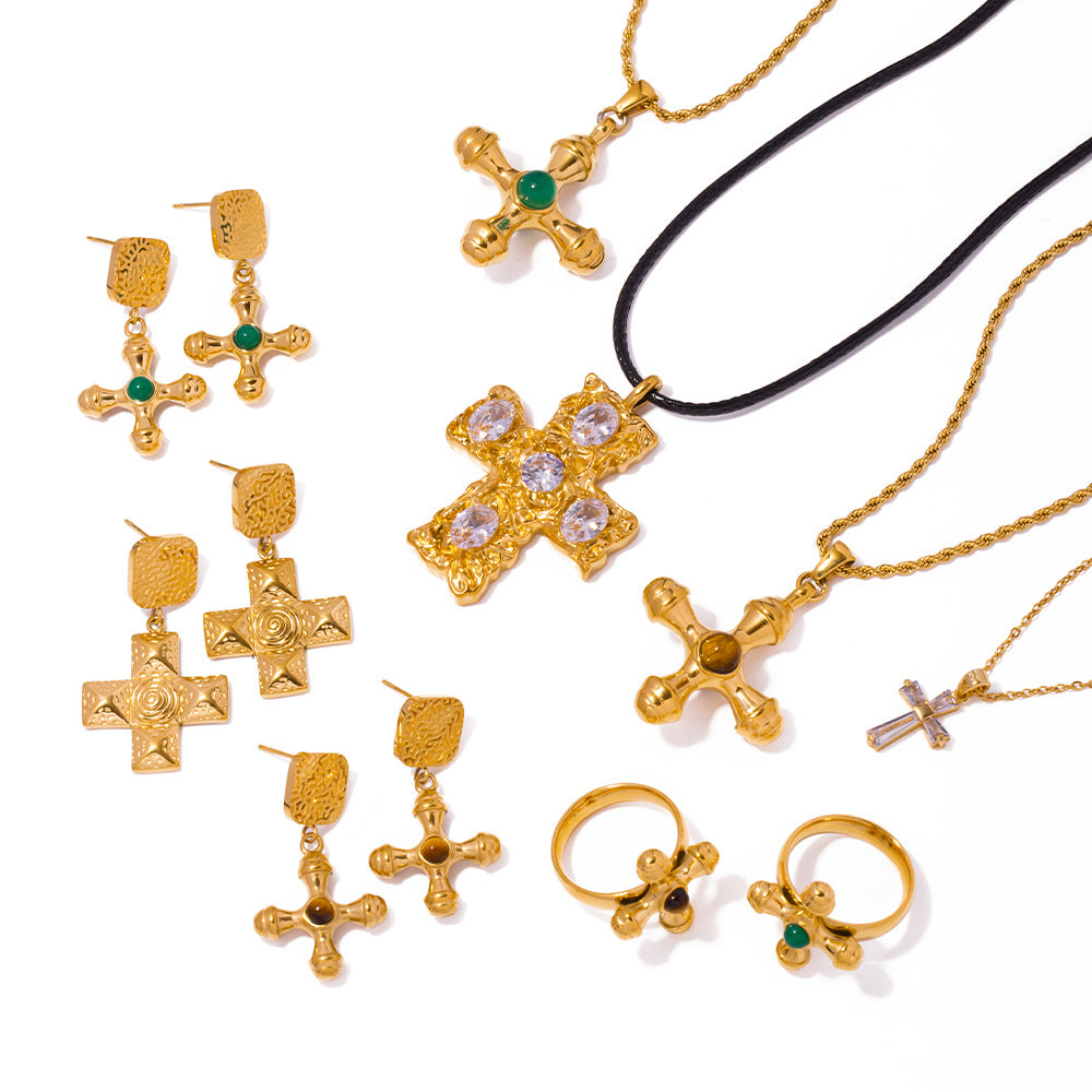 Fashionable Jewelry Necklace18K Gold-plated Stainless Steel Cross Combination Pendant Necklace for Women