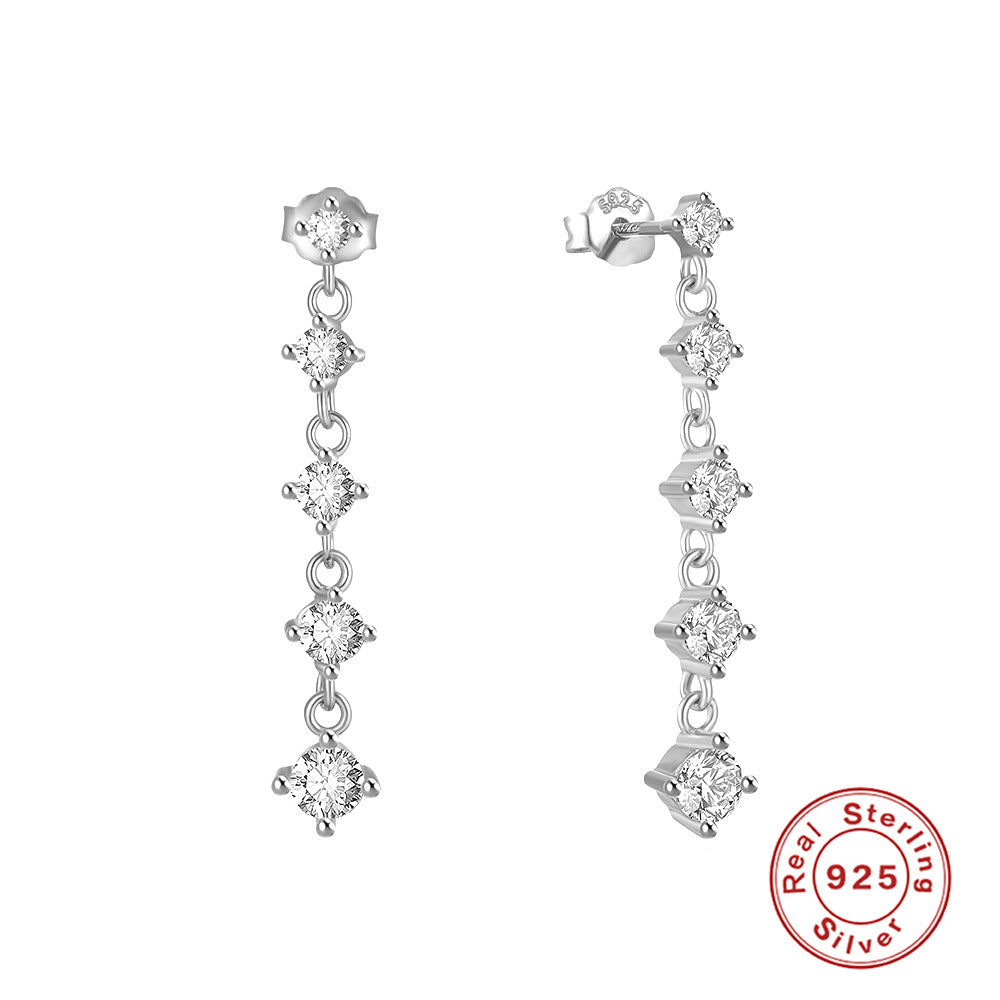 S925Sterling Silver Butterfly Inlaid Diamond Chain Tassel Earrings Stud Earrings Korean Style Fairy Outfit Earrings