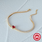 S925 Sterling Silver Tennis Ball CZ Bracelet Love Heart Design Women