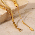2H Three-layer Exquisite Flat Snake Chain Wrist Jewelry18K Gold-plated Stackable Stainless Steel Bone Chain Bracelet Women's Jewelry