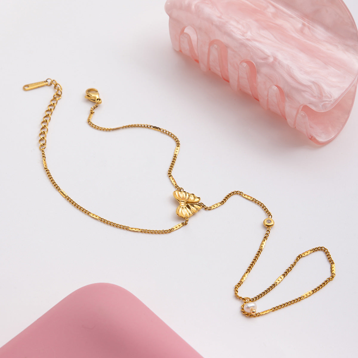 2H Stainless Steel Finger Bracelet Ring Non-Fading Jewelry for Women