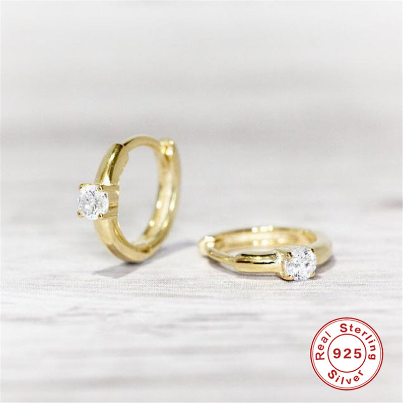 S925Pure Silver Simple Diamond-Studded Earrings Hoop Hot-Selling Minimalist Circle Silver Ear Jewelry