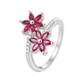 Gold-Plated Brass Floral Red CZ Ring with a floral design profile — jewelry finish and design detail