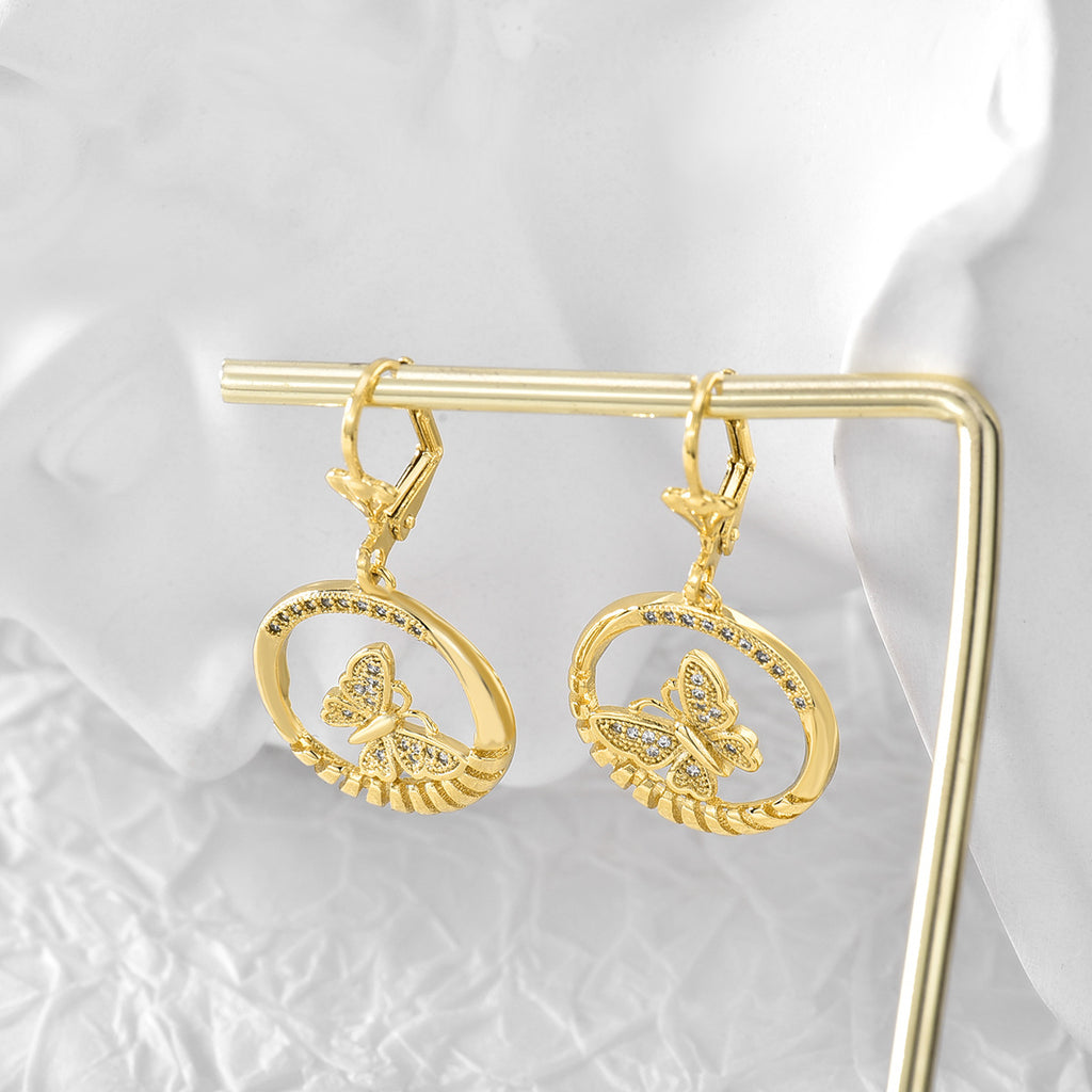 E0325 Korean Style Fashion Hollow Earrings for Women Gold-Plated Butterfly Zircon Small Earrings