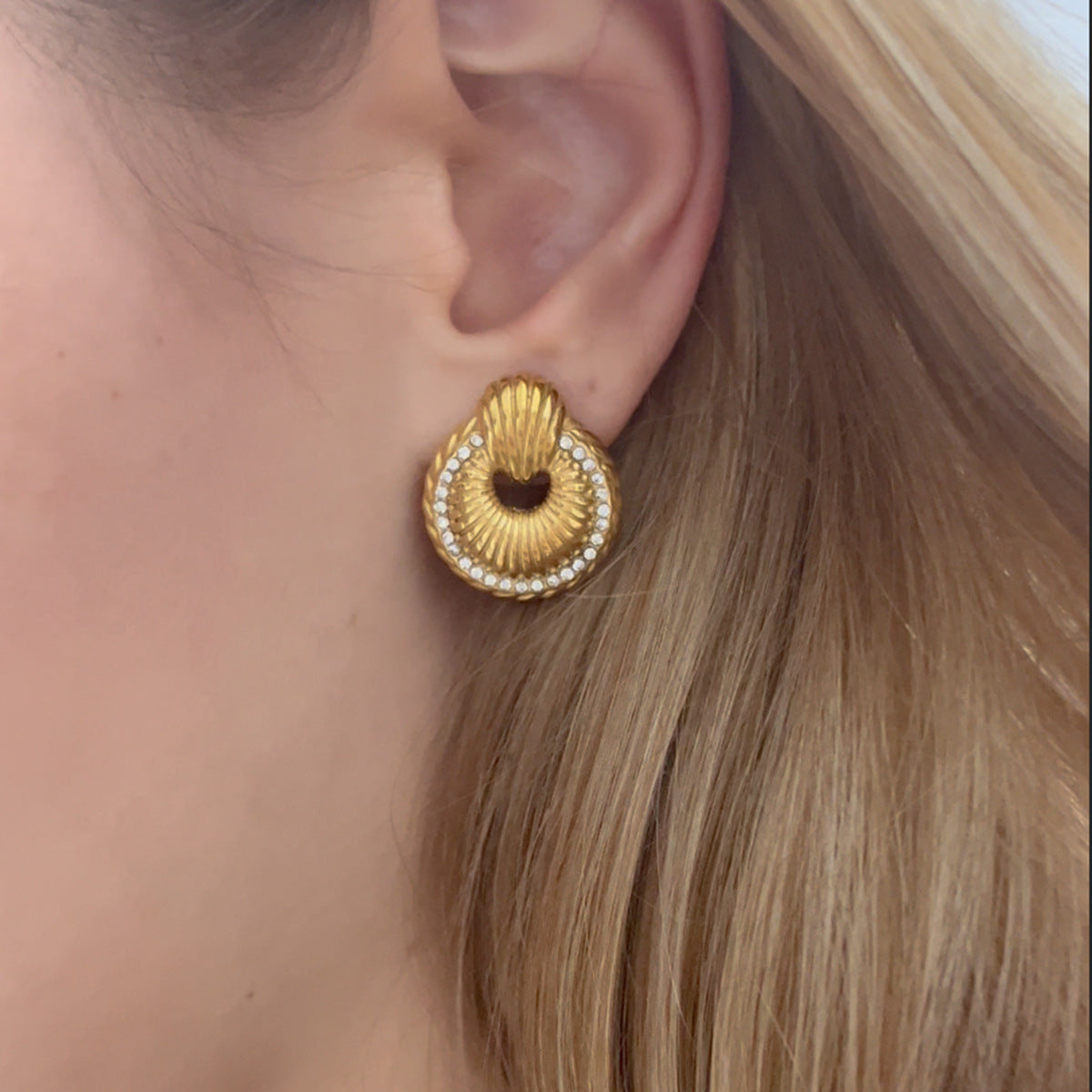 2H Ear Studs18k Gold Earrings with Diamond Door Handle Earrings Stainless Steel Jewelry