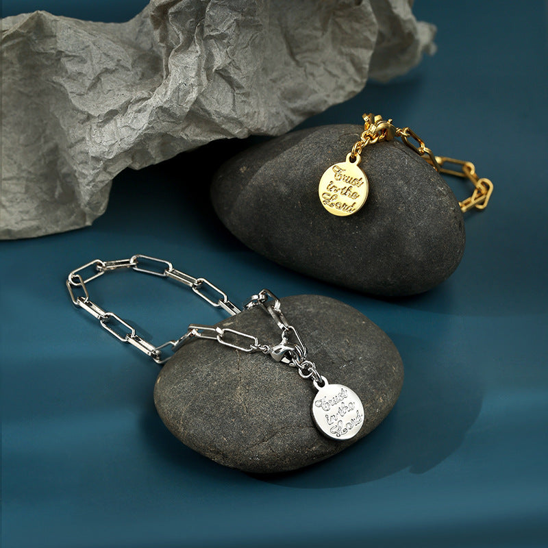 B0010 Wishing Coin Letter Couple Bracelet gold Chain Simple Gold Coin Bracelet