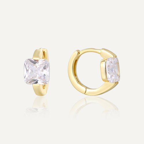 14K Gold-Plated 925 Sterling Silver Large Square Zircon Earrings — front view