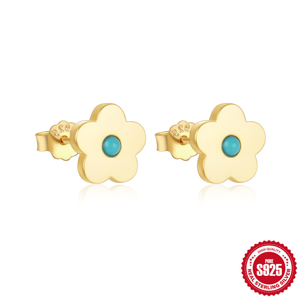 New S925Sterling Silver Stud Earrings V Full Diamond Star Flower Earrings Korean and Japanese Fashion Cute Bowknot Earrings for Women